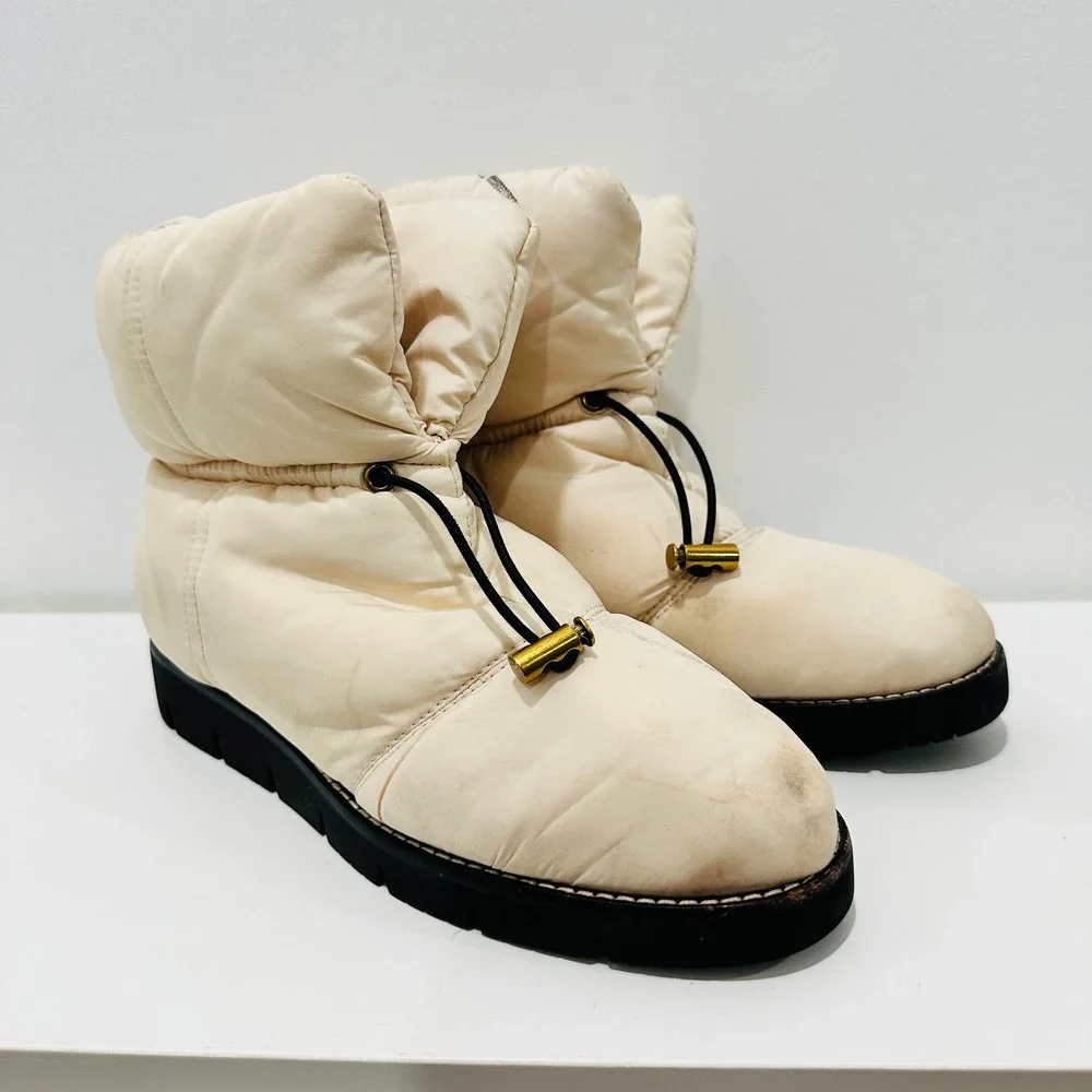 J.Crew Ivory Puffer Ankle Boots Bungee Toggle Winter Lug Sole BD325 Womens 8